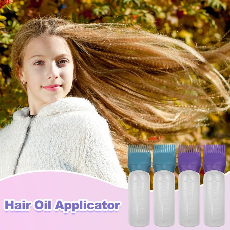 ELANE 4 Pack Hair Oiler Comb Bottle,Root Comb Applicator Bottle for Hair Oil Scalp Hair Oiling Applicator(Purple+Green) - Image 4